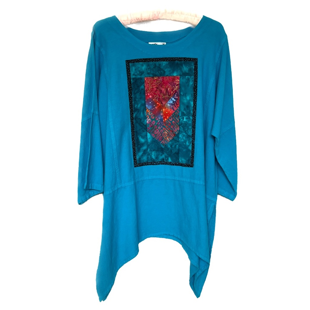 Brie Kriebel Tunic Top Size M Artsy Lagenlook Boho Cotton Front Quilted Blocks